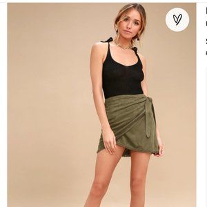 Reflections Olive Green Suede Wrap Mini Skirt
